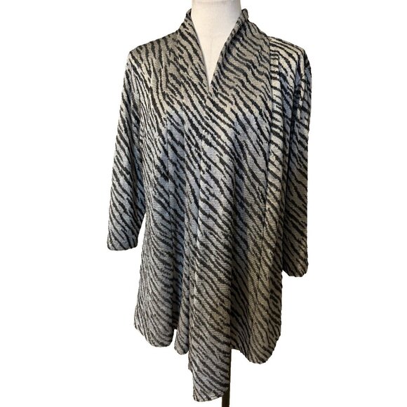 Chico's Jackets & Blazers - Chicos Light Jacket Topper 3 XL Black Gray Silver Open Front Stretch Washable